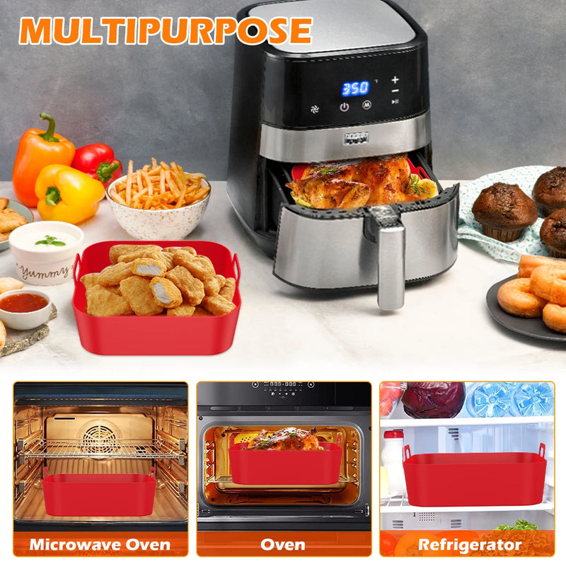 2Pcs Air Fryer Silicone Pad with Handle Reusable Square Basket Baking Pan Air Fryer Accessories Liners Heat Resistant for Oven