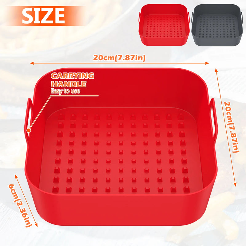 2Pcs Air Fryer Silicone Pad with Handle Reusable Square Basket Baking Pan Air Fryer Accessories Liners Heat Resistant for Oven