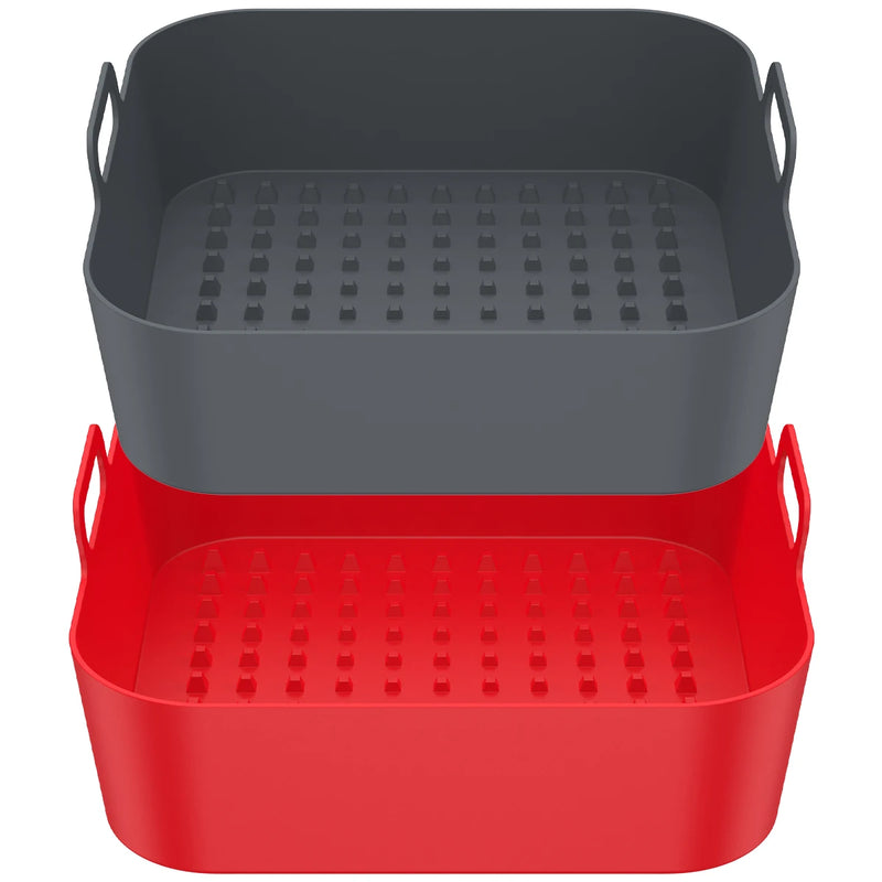 2Pcs Air Fryer Silicone Pad with Handle Reusable Square Basket Baking Pan Air Fryer Accessories Liners Heat Resistant for Oven