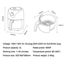 2L Oil Free Deep Fryer French Fries Chicken Roaster Air Frying Grill Machine Temperature Adjustable Smokeless Bread Bake Oven
