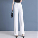 [Pague 3, Leve 5] Calças Femininas Lavina de Cintura Alta com Botões Frontais em Poliéster e Seda Gelo