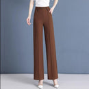 [Pague 3, Leve 5] Calças Femininas Lavina de Cintura Alta com Botões Frontais em Poliéster e Seda Gelo